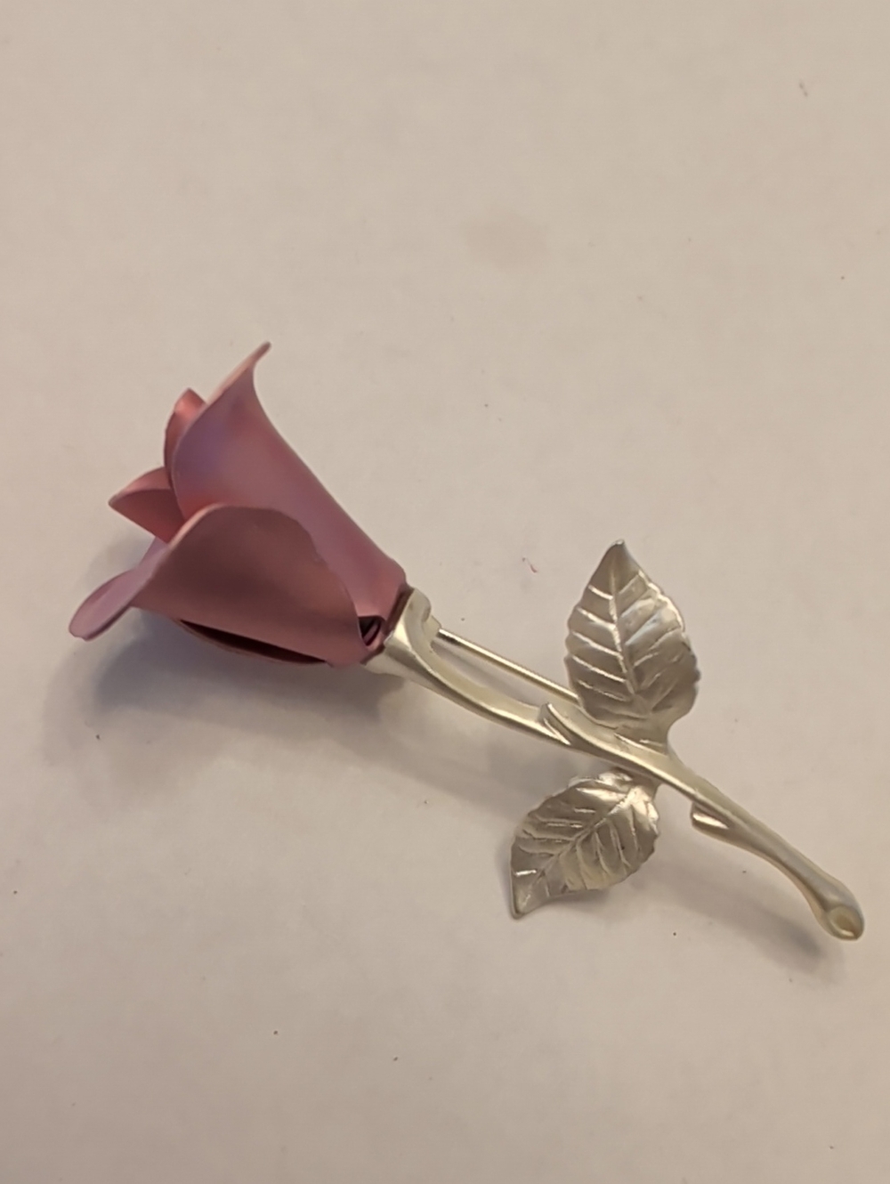 Nina Ricci For Avon Pink Rose Brooch with Silver-Tone Stem